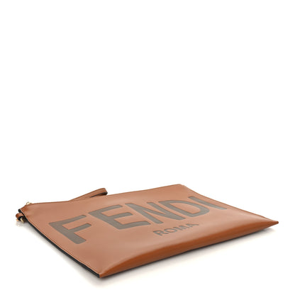 Fendi Vitello King Logo Embossed Large Flat Pouch Cuoio 4 of 6