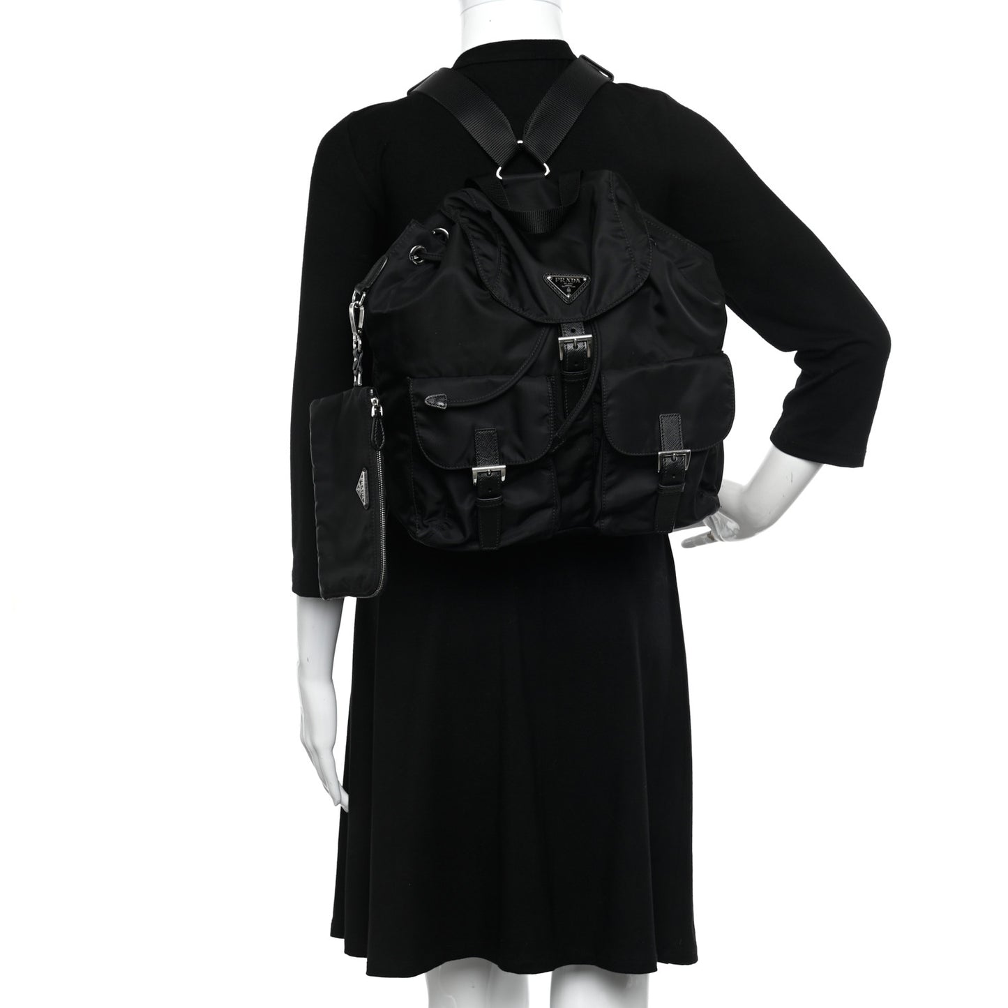 Re-Nylon Saffiano Medium Backpack Black