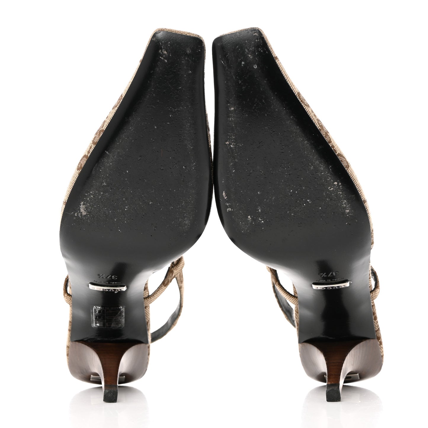 Monogram Malga Kid Square G 75mm Slingback Pumps 37.5 Beige Ebony New Acero