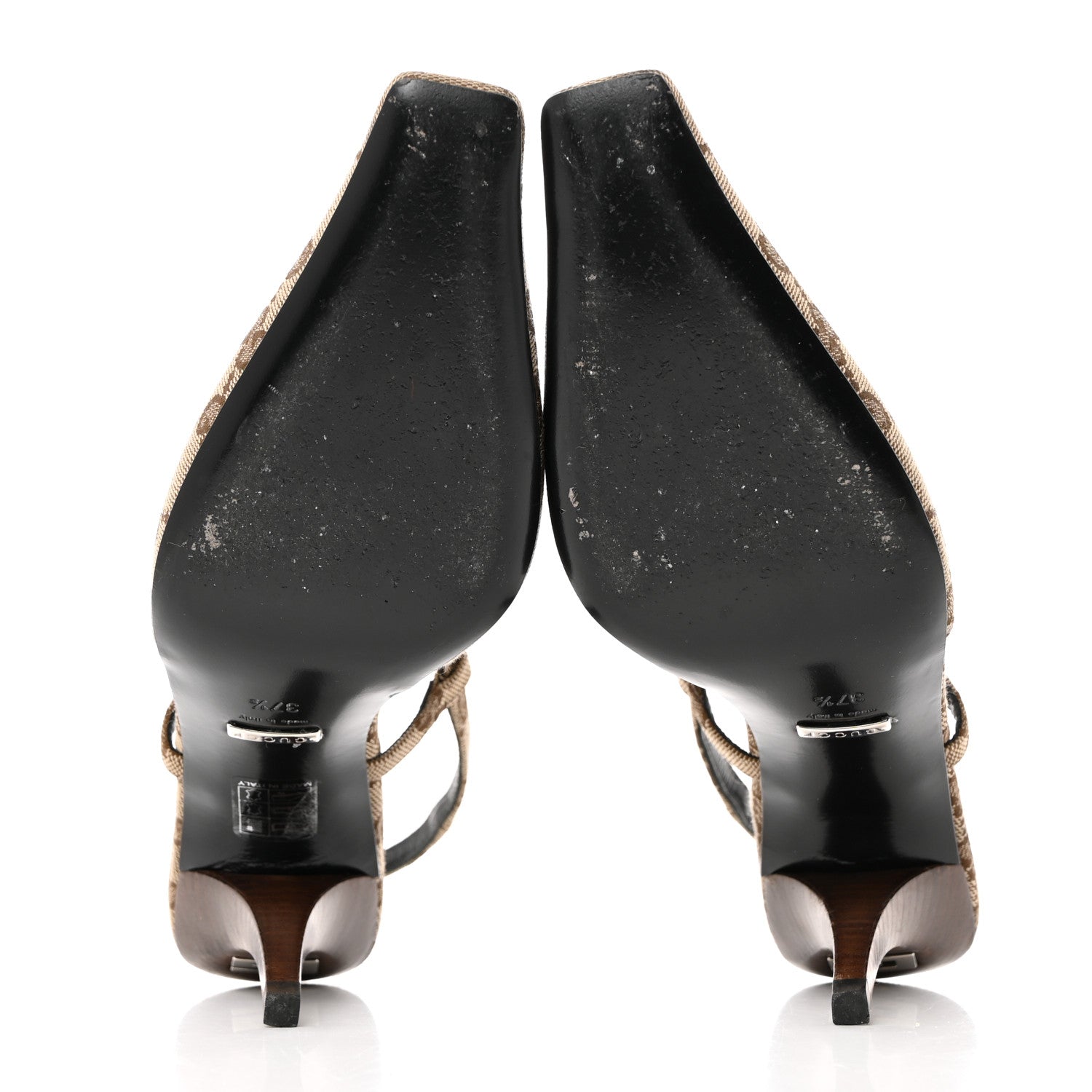 Gucci Monogram Malga Kid Square G 75mm Slingback Pumps 37.5 Beige Ebony New Acero 5 of 7