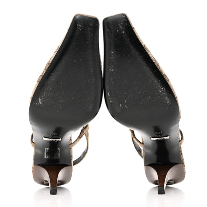 Gucci Monogram Malga Kid Square G 75mm Slingback Pumps 37.5 Beige Ebony New Acero 5 of 7