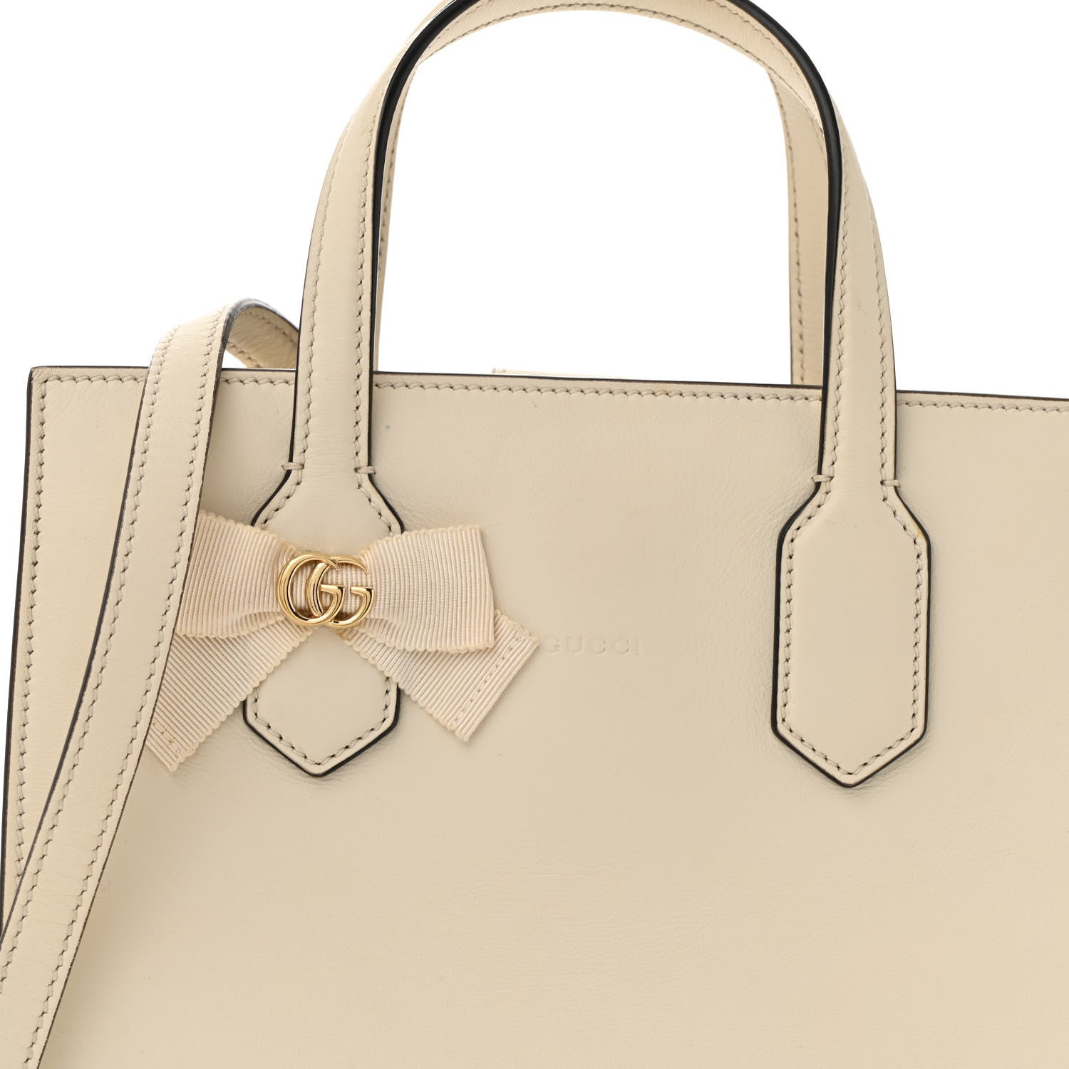 Gucci Calfskin Marmont Ribbon Top Handle Bag White 8 of 17