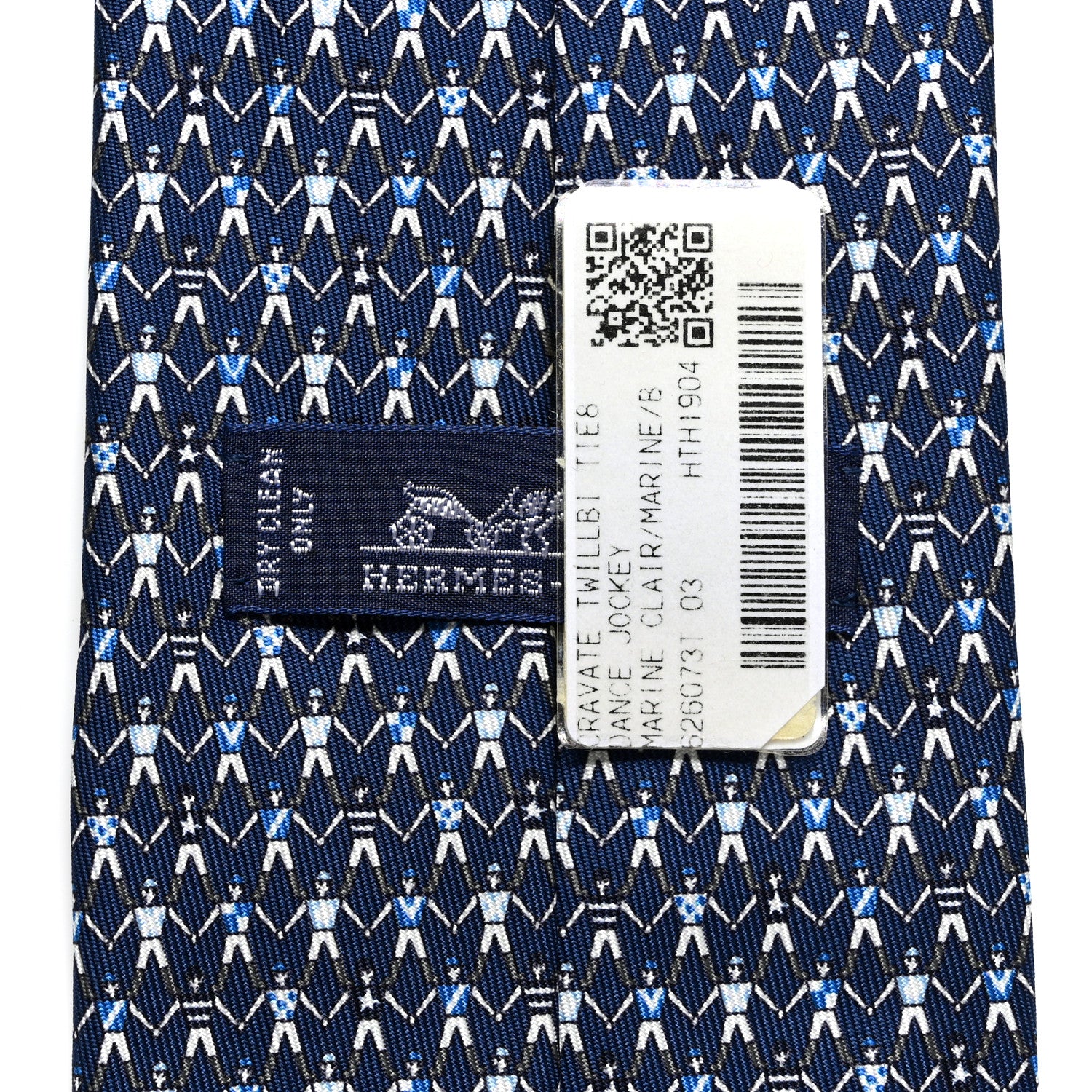 Hermes Printed Silk Mens Jockey Neck Tie Marine Clair 3 of 6