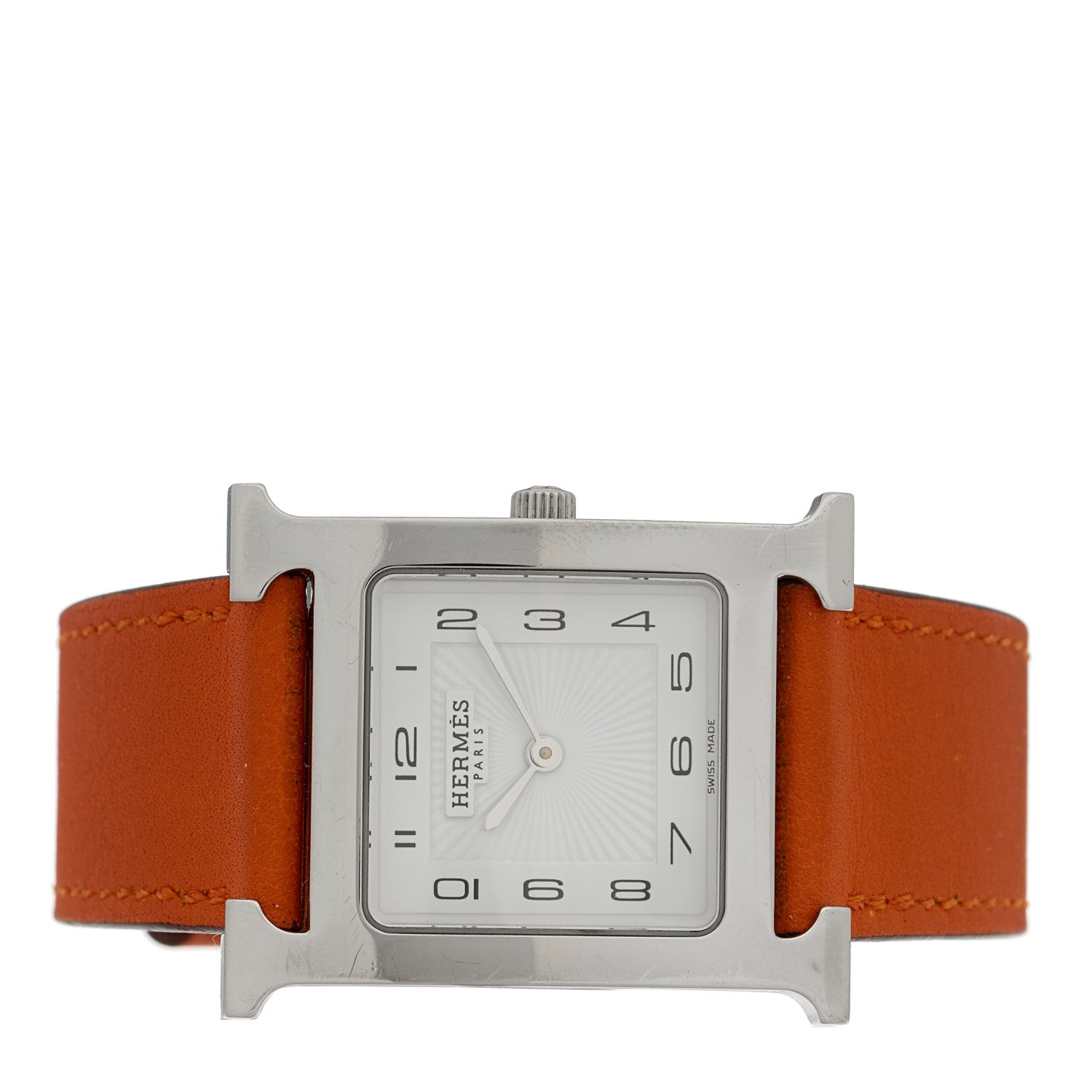 Hermes Stainless Steel Swift 26mm Heure H Hour Quartz Watch Orange 2 of 5