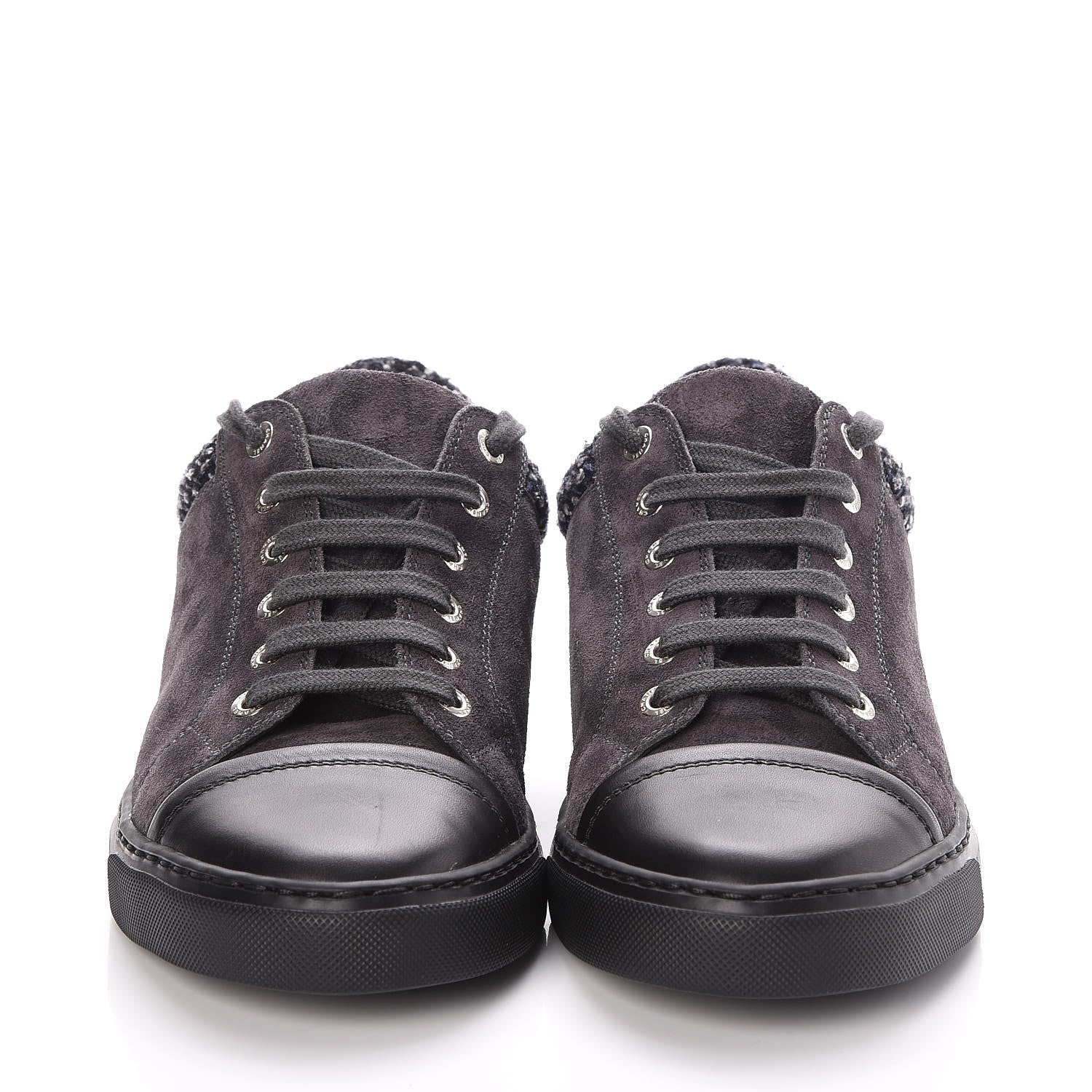 Chanel Suede Calfskin Tweed Low Top Sneakers 37 Dark Grey 2 of 9