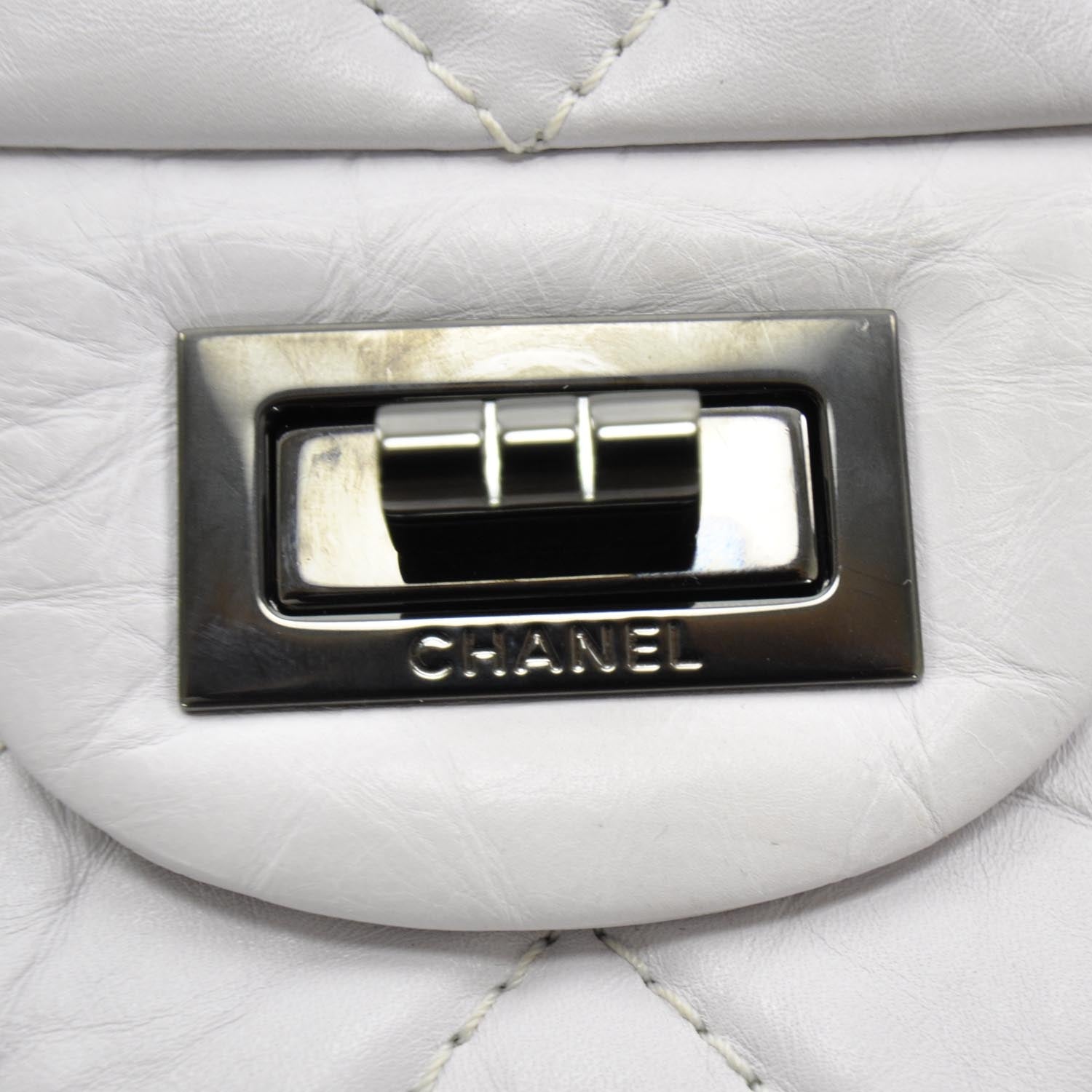 Chanel Distressed Leather 2.55 Reissue 227 Jumbo Flap White 10 of 11