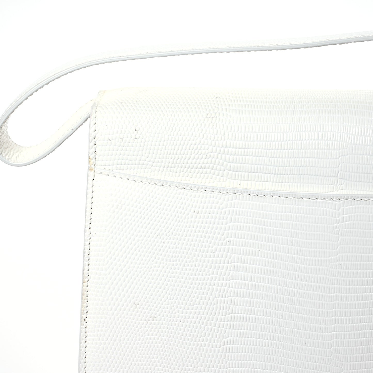 Patent Calfskin Lizard Embossed Medium Ghost Shoulder Bag Optic White