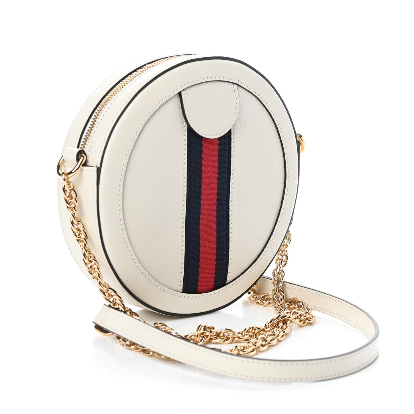 Textured Calfskin Web Mini Ophidia Round Shoulder Bag Mystic White
