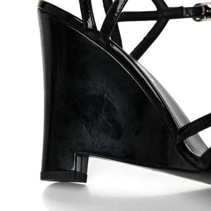 Chanel Patent Goatskin Chain CC Wedge Sandals 38 Black 11 of 12