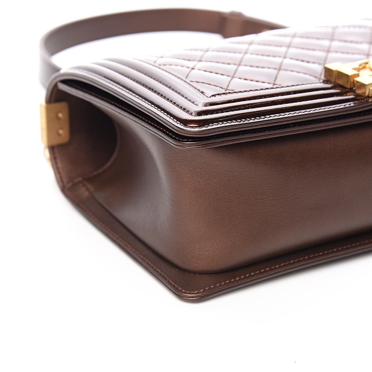 Metallic Patent Calfskin Quilted Medium Boy Flap Brown