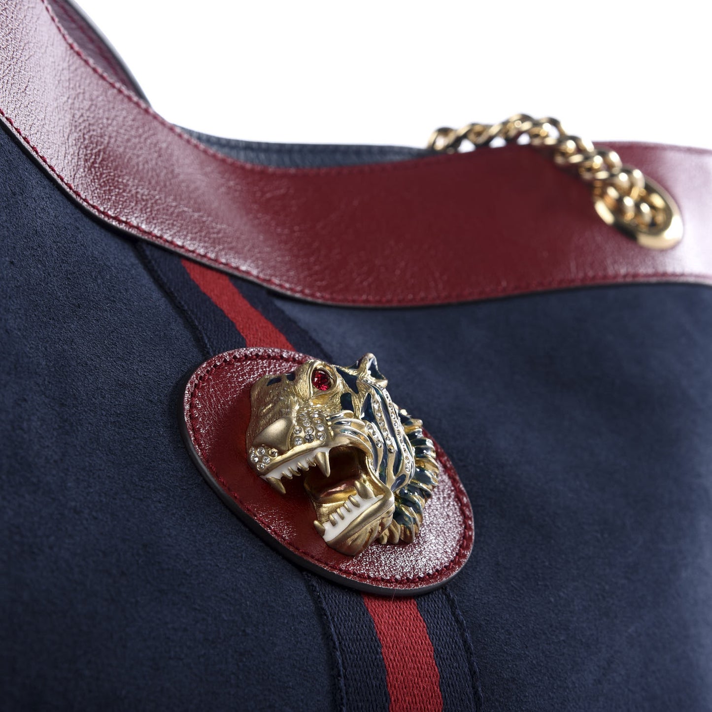 Suede Calfskin Large Rajah Chain Tote New Blue Romantic Cherry
