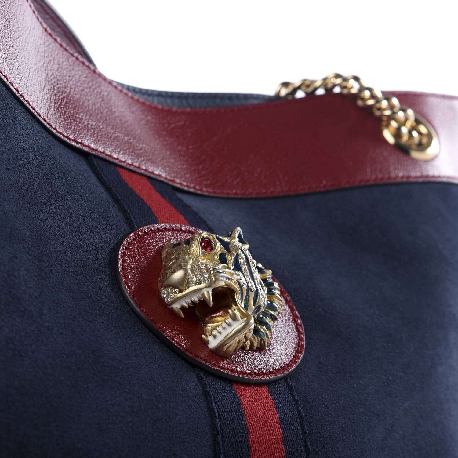 Gucci Suede Calfskin Large Rajah Chain Tote New Blue Romantic Cherry 11 of 11
