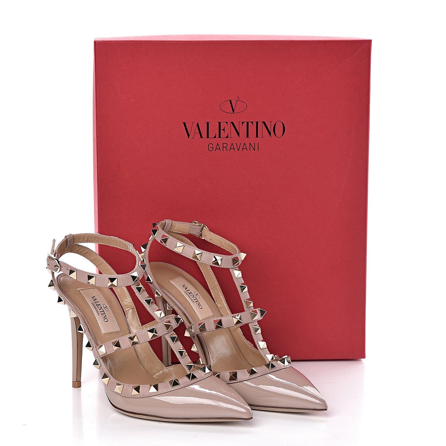 Valentino Garavani Patent Rockstud Ankle Strap Pumps 35.5 Poudre 8 of 8