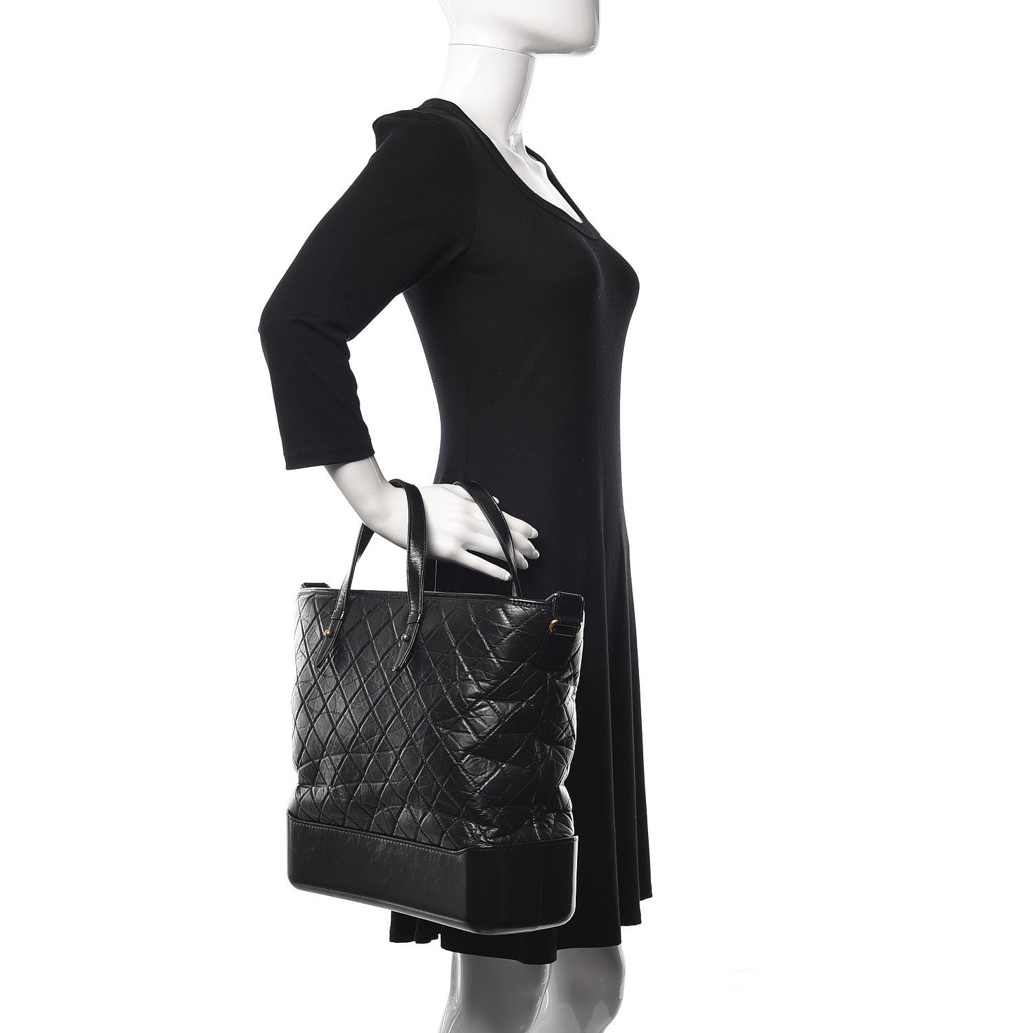 Chanel Aged Calfskin Quilted Large Gabrielle Shopping Tote Black 2 of 11