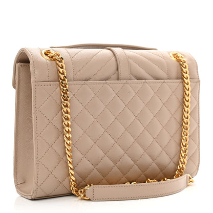 Saint Laurent Grain De Poudre Textured Mixed Matelasse Medium Triquilt Monogram Satchel Dark Beige 3 of 11
