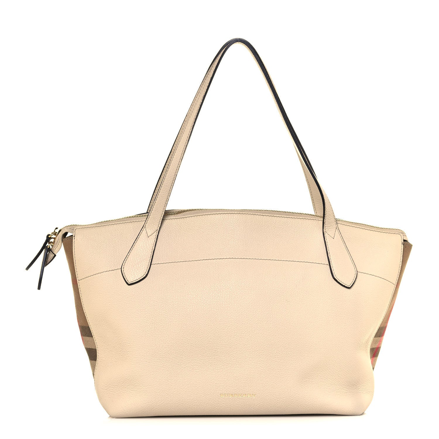 Burberry Derby Calfskin House Check Medium Welburn Tote Limestone 1 of 13