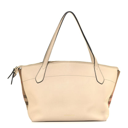 Burberry Derby Calfskin House Check Medium Welburn Tote Limestone 1 of 13