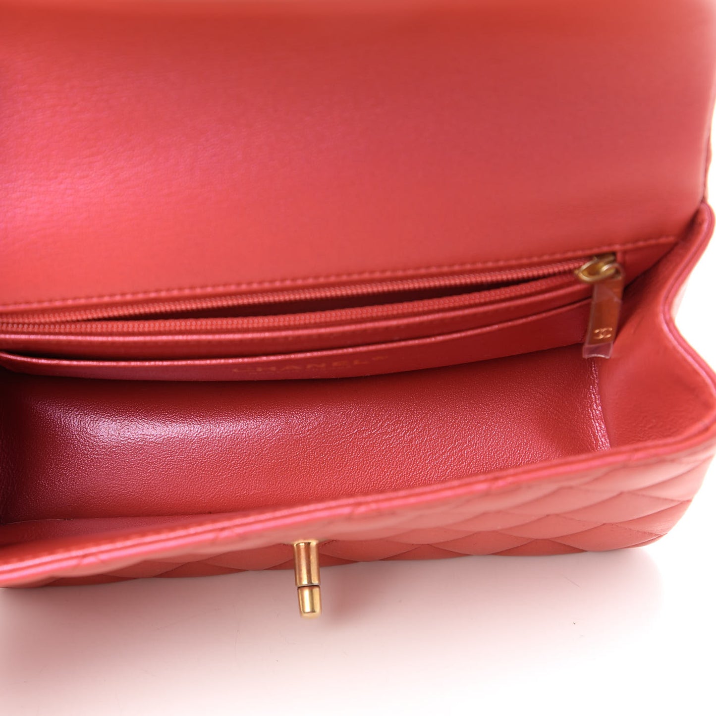 Iridescent Lambskin Quilted Mini Top Handle Rectangular Flap Red