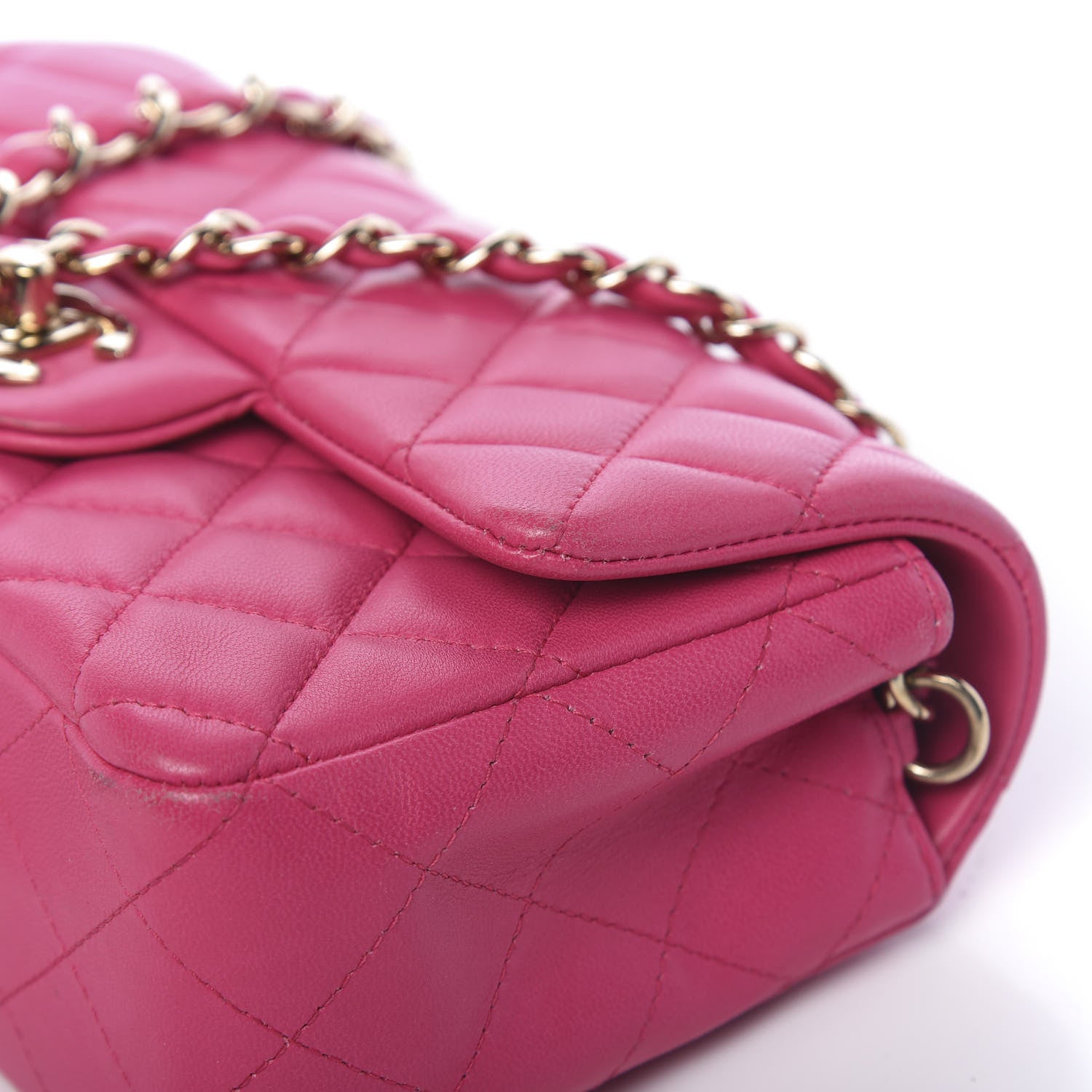 Chanel Lambskin Quilted Mini Rectangular Flap Dark Pink 15 of 19