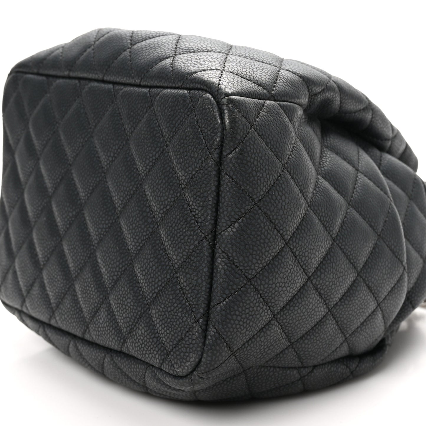 Caviar Flat Quilted CC Chain Bucket Drawstring Bag Black
