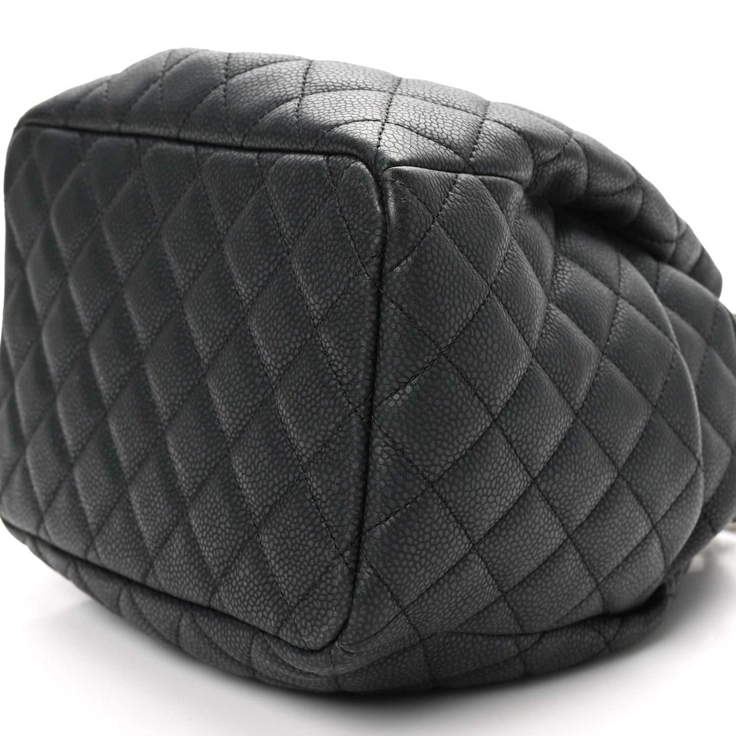 Chanel Caviar Flat Quilted CC Chain Bucket Drawstring Bag Black 10 of 10