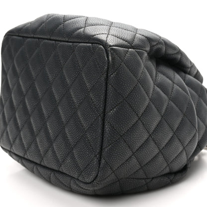 Chanel Caviar Flat Quilted CC Chain Bucket Drawstring Bag Black 10 of 10