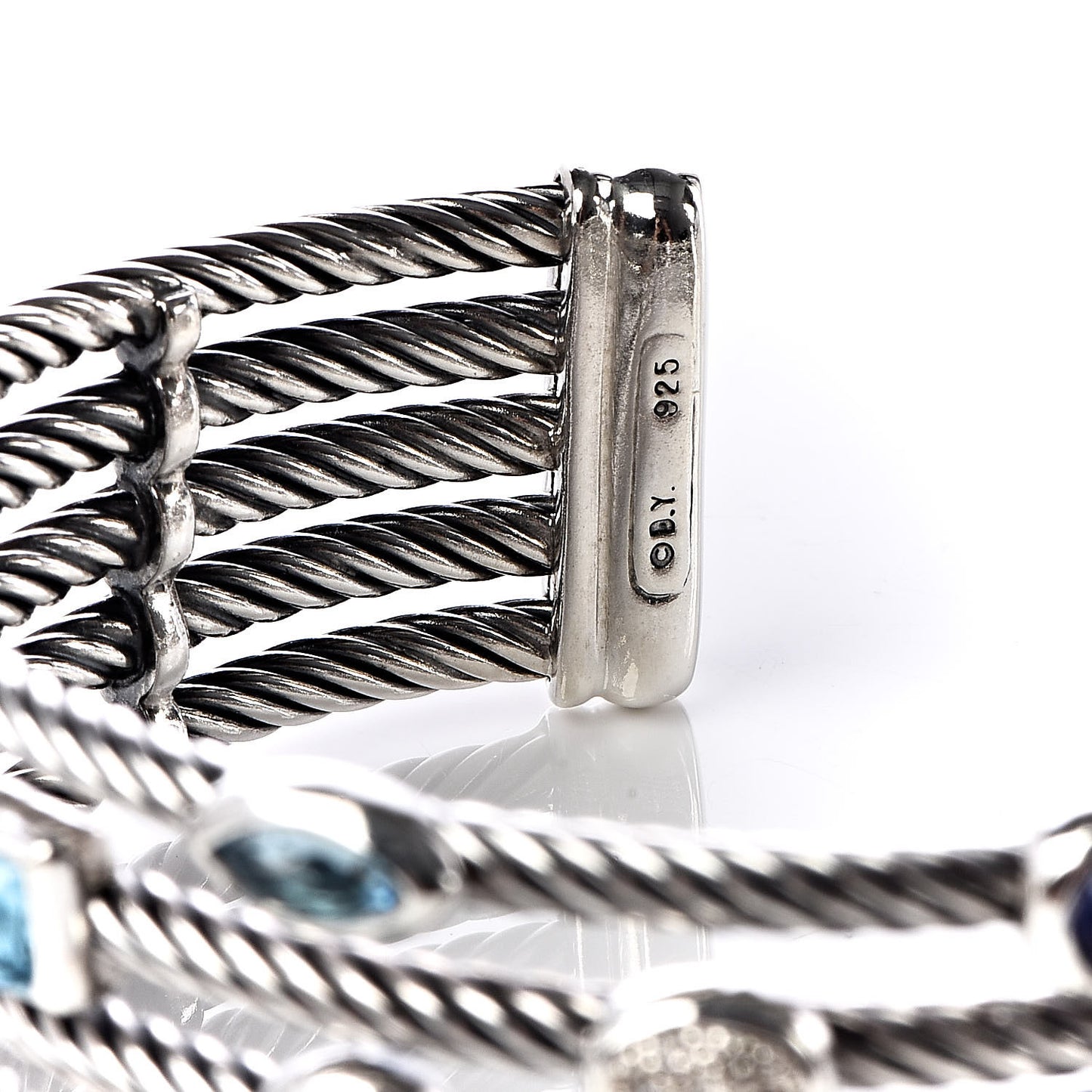 Sterling Silver Diamond Blue Topaz Iolite Confetti Five Row Bracelet