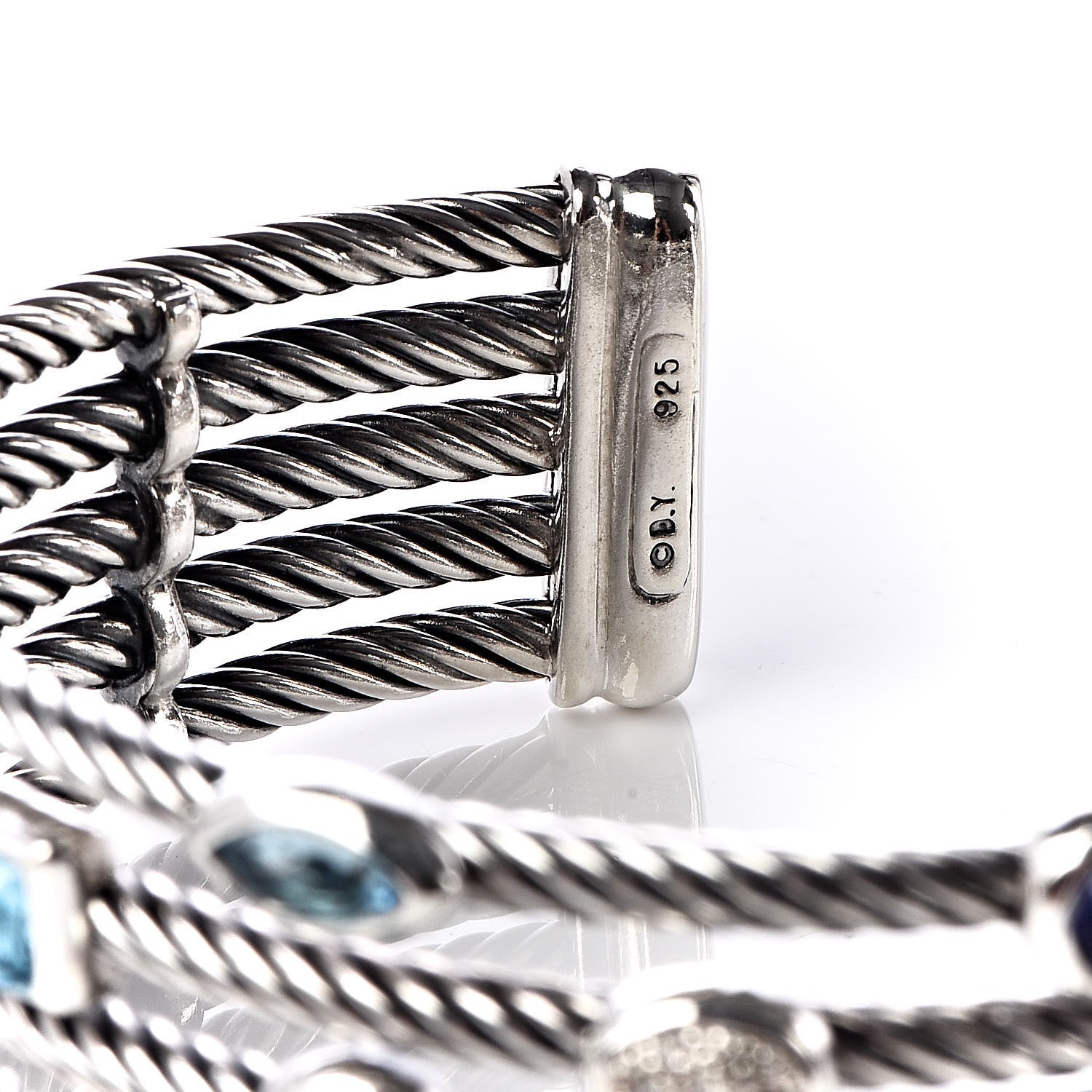 David Yurman Sterling Silver Diamond Blue Topaz Iolite Confetti Five Row Bracelet 4 of 4