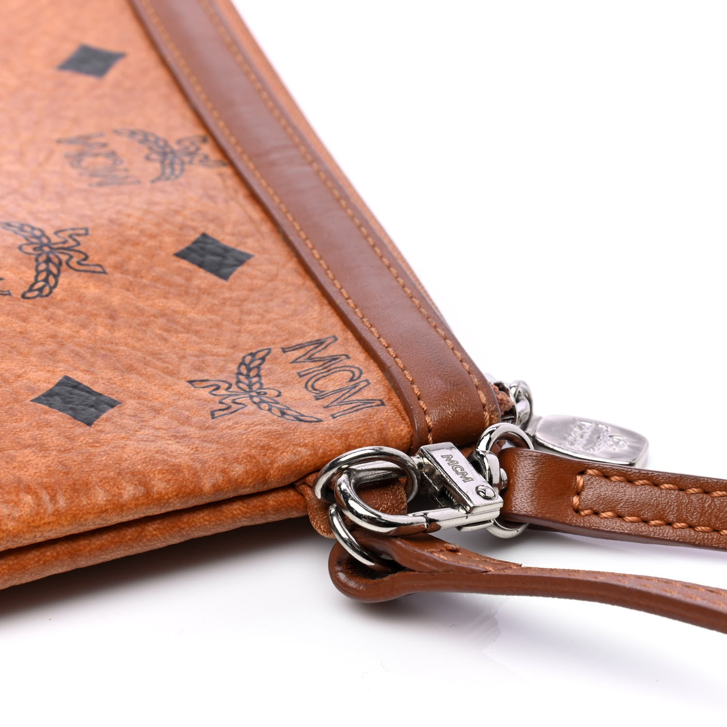 MCM Visetos Wristlet Zip Pouch Cognac 4 of 5