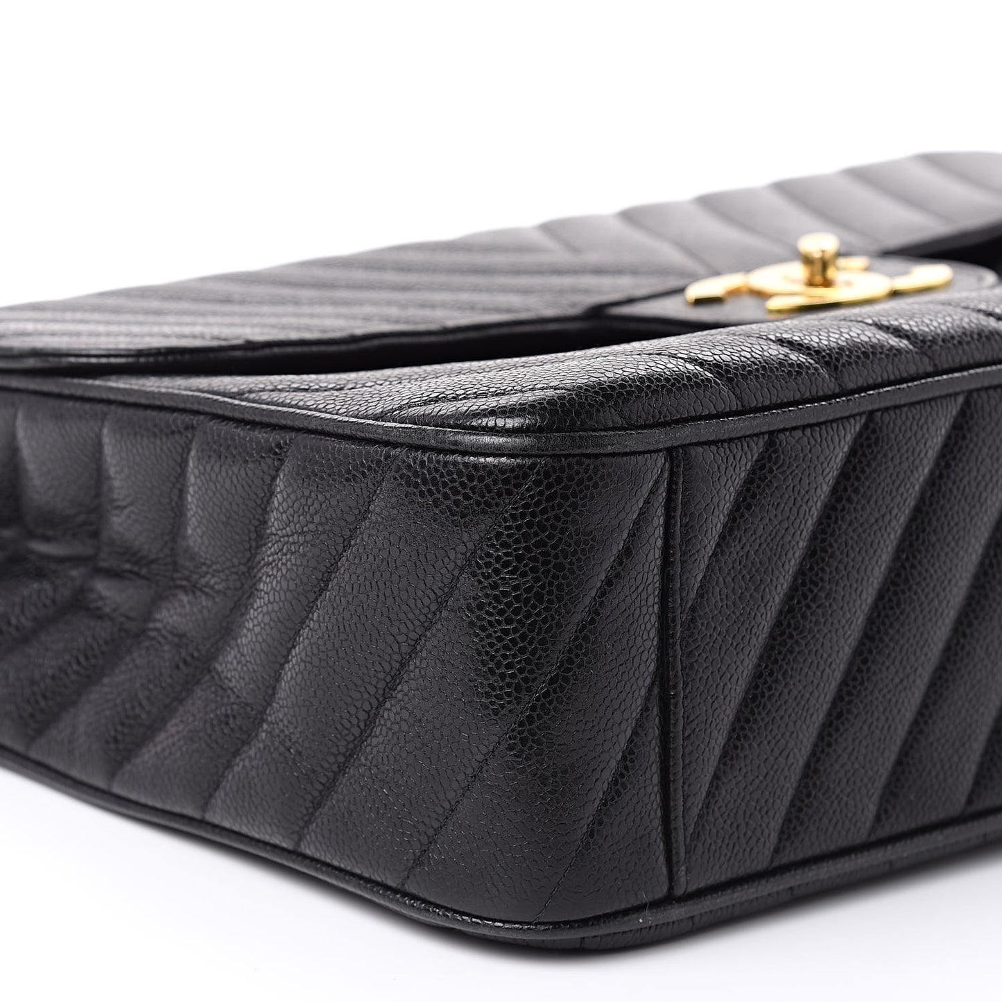 Caviar Chevron Quilted Maxi Single Flap Black