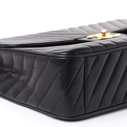 Chanel Caviar Chevron Quilted Maxi Single Flap Black 8 of 14