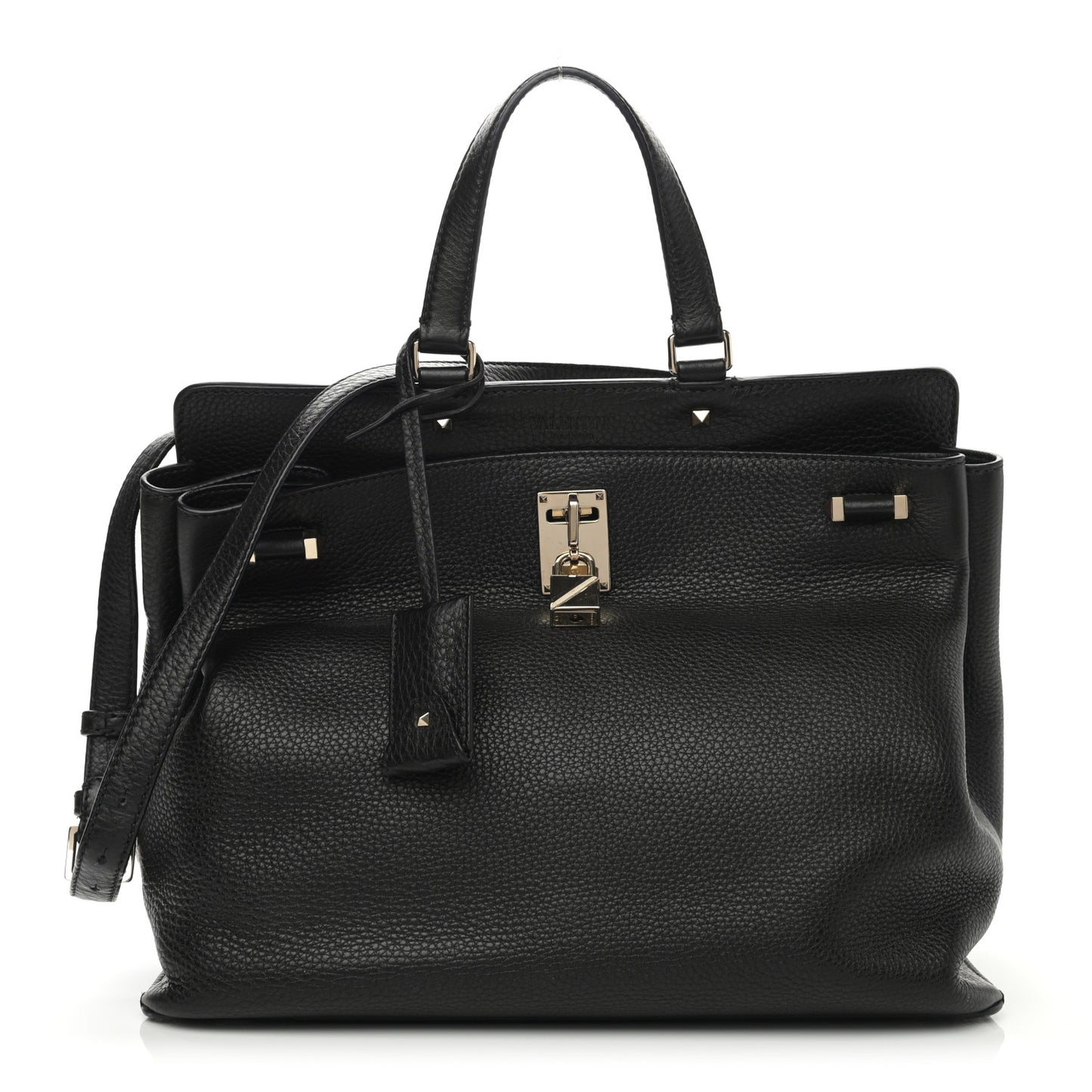 Pebbled Calfskin Large JoyLock Satchel Black
