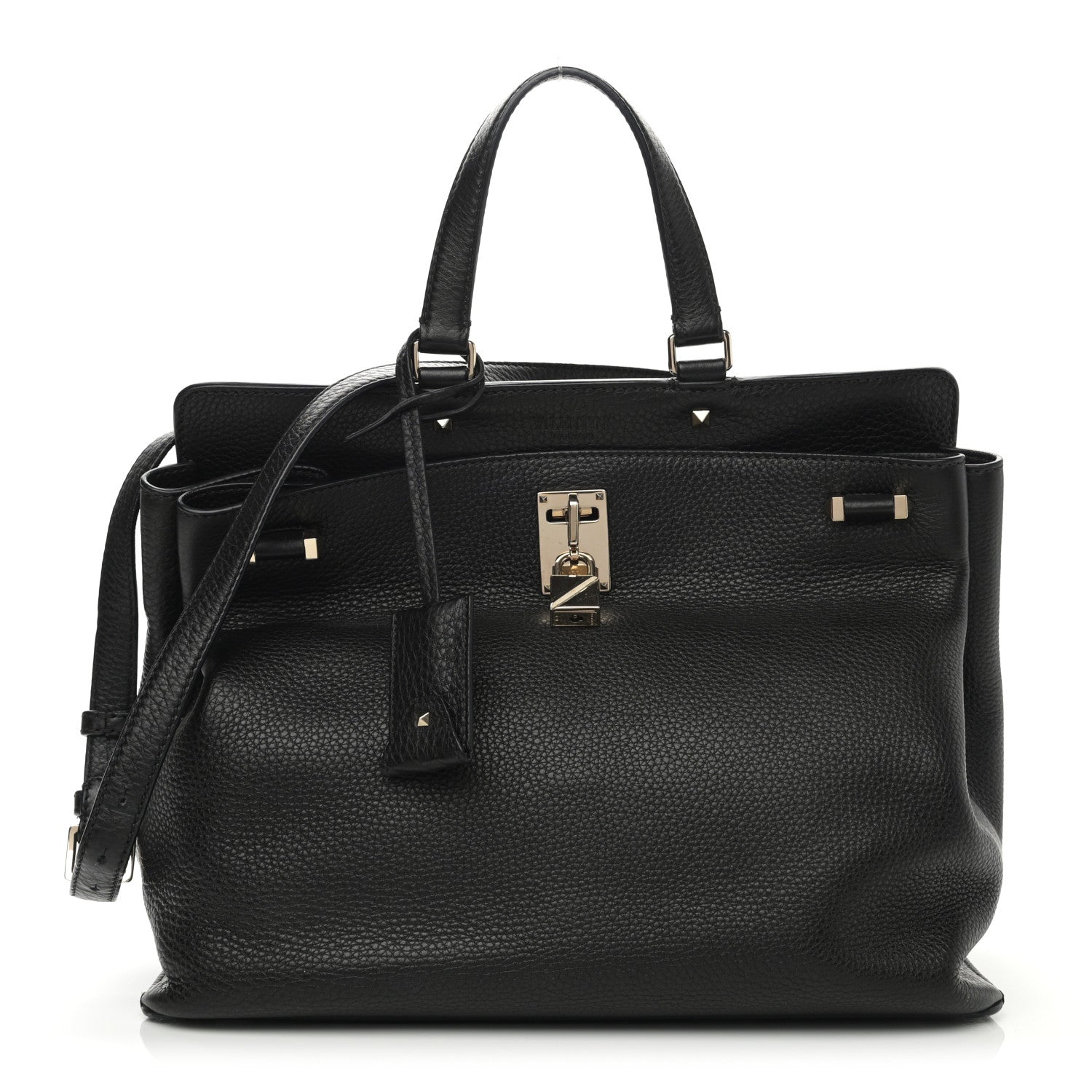 Valentino Garavani Pebbled Calfskin Large JoyLock Satchel Black 1 of 11