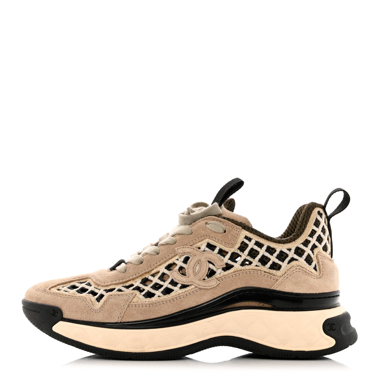 Chanel Suede Calfskin Embroidered CC Sneakers 36 Ecru Light Gray 1 of 12
