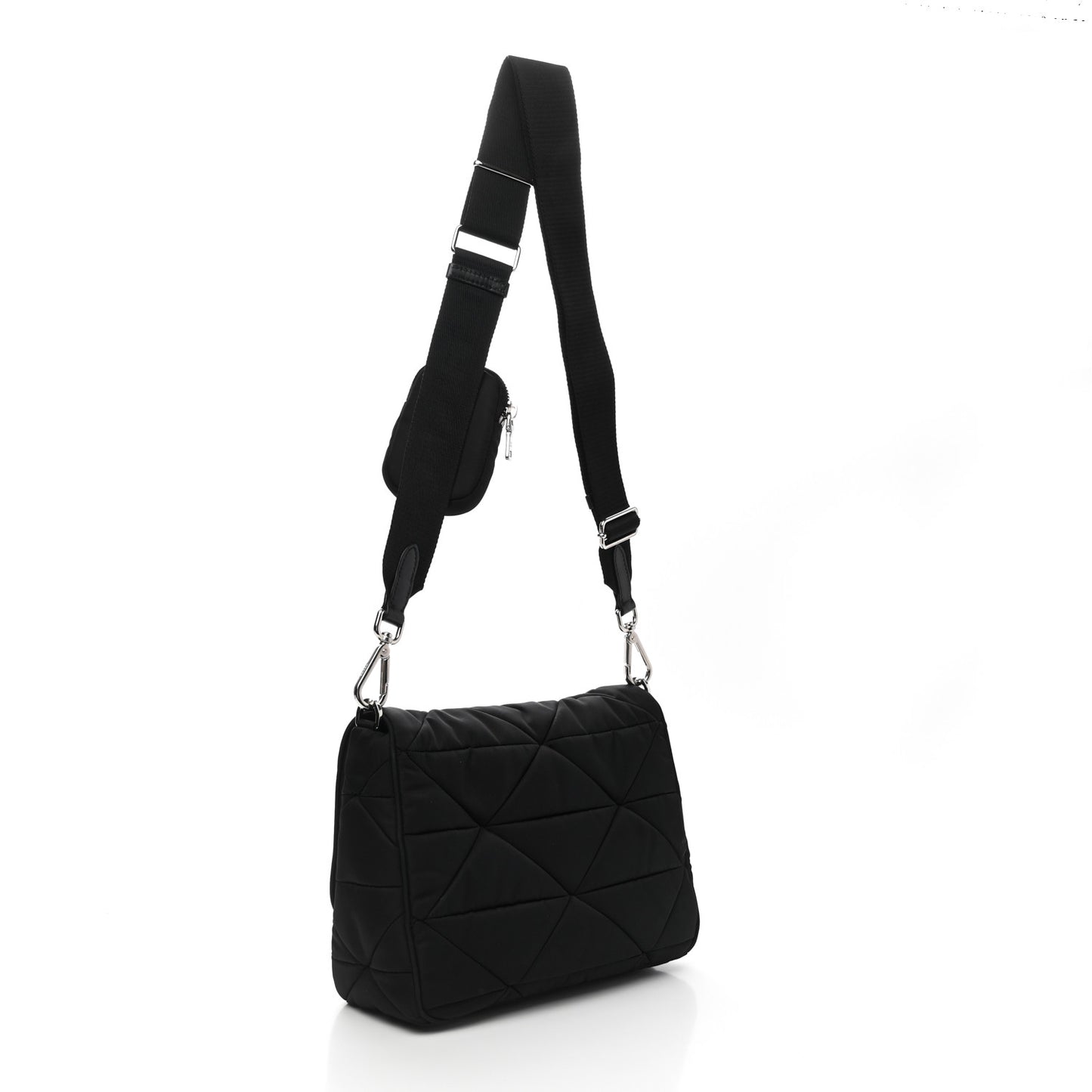 Re-Nylon Quilted Padded Flap Shoulder Bag Black