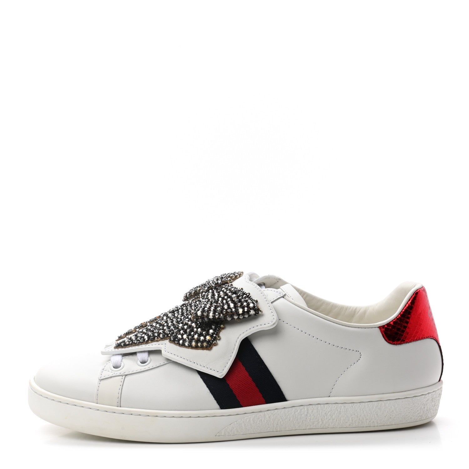 Gucci Calfskin Ayers Web Womens Ace Bow Lace Sneakers 39 White 1 of 9