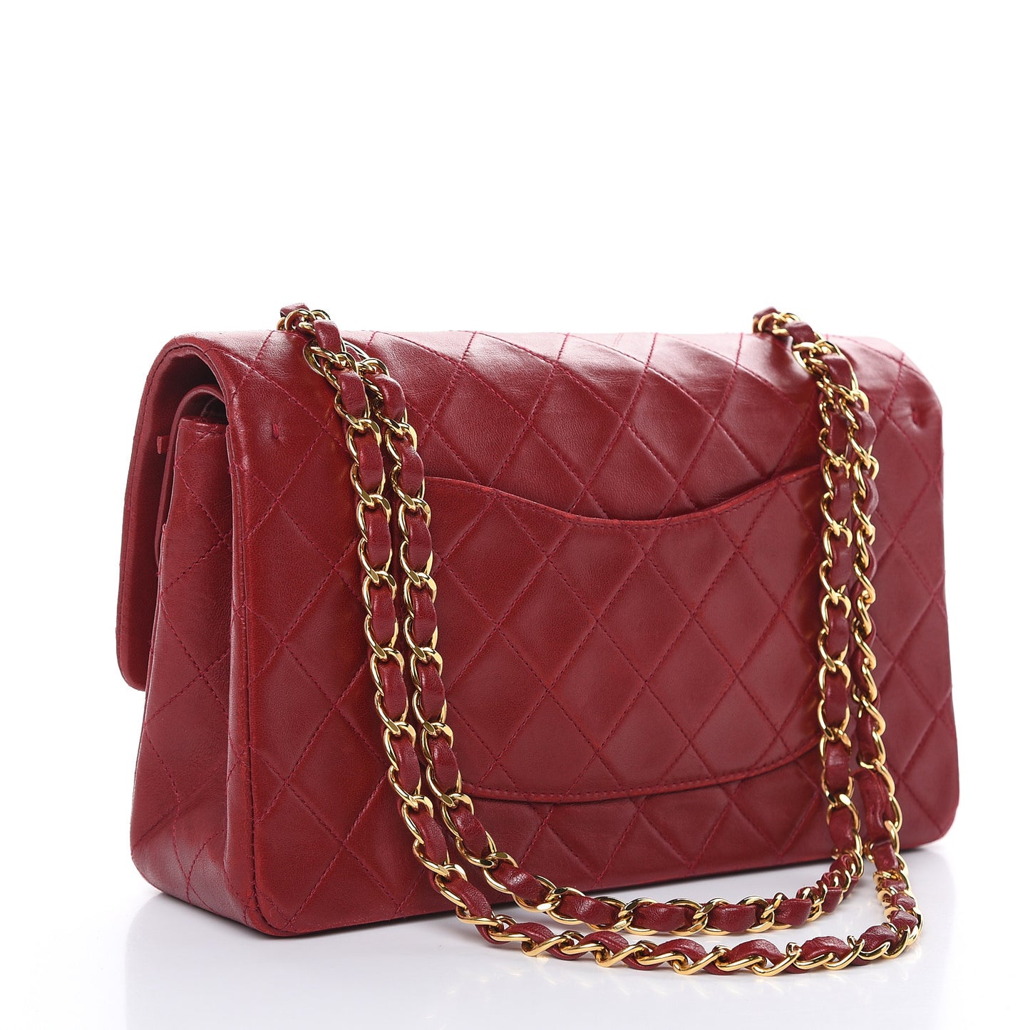 Lambskin Quilted Medium Double Flap Red
