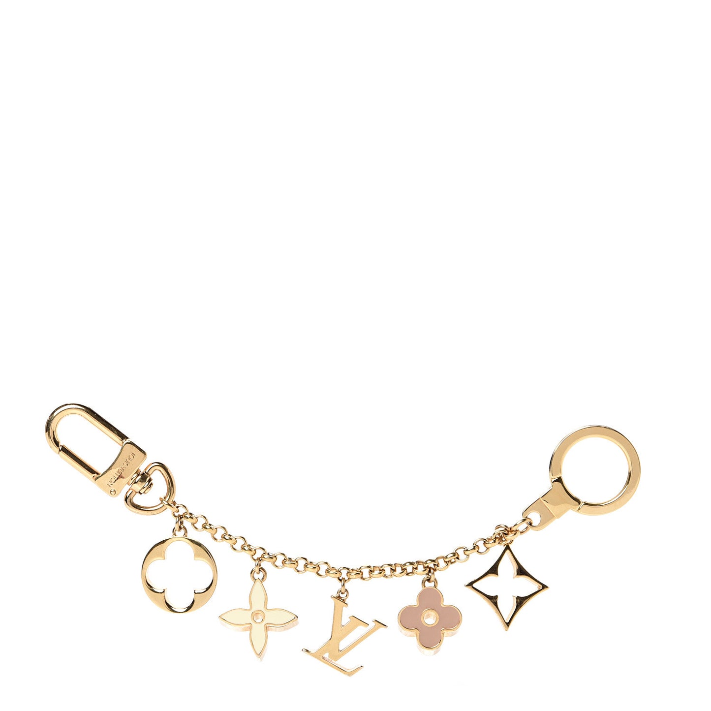 Brass Enamel Fleur De Monogram Bag Charm Chain Gold