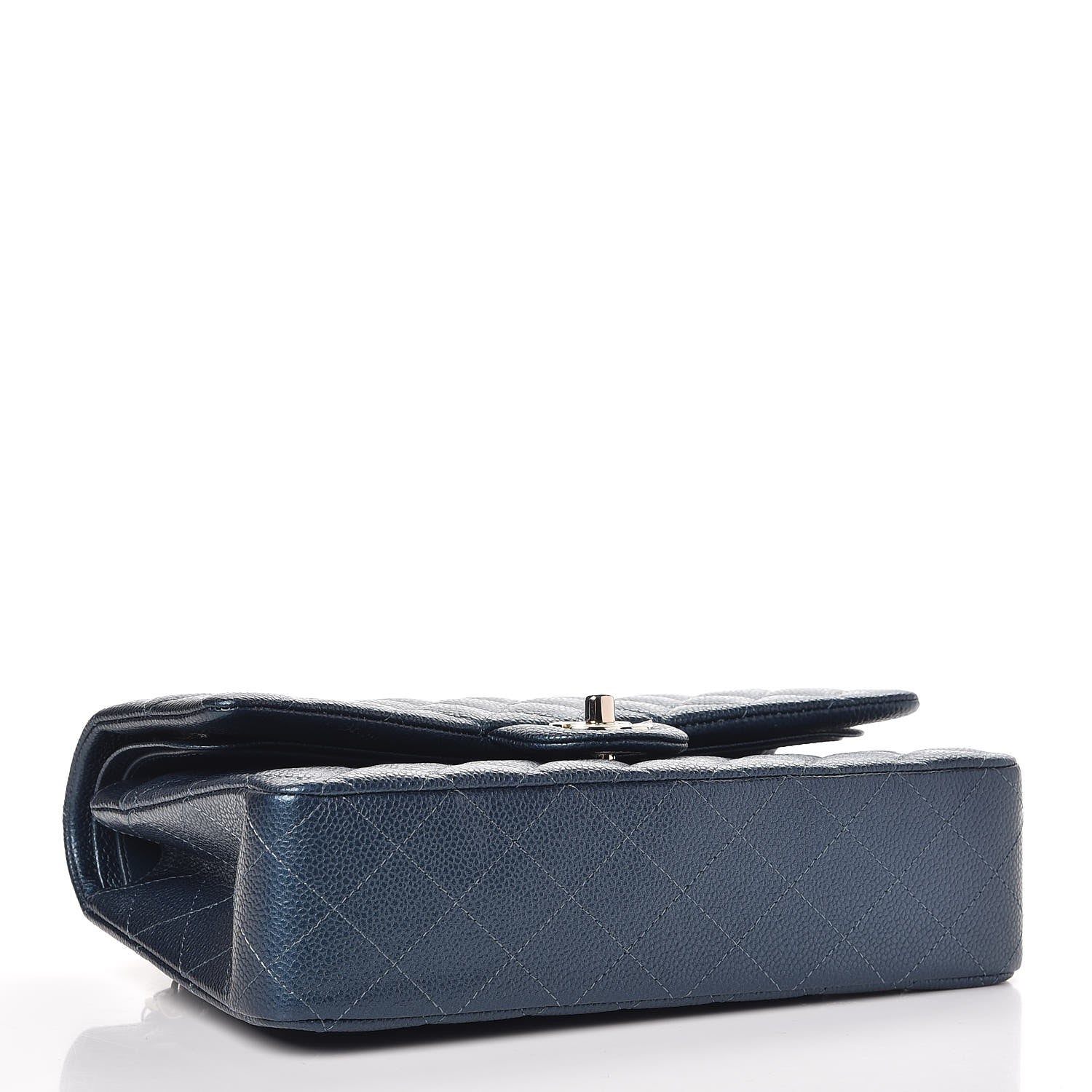 Chanel Metallic Caviar Quilted Medium Double Flap Dark Blue 5 of 9
