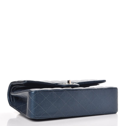 Chanel Metallic Caviar Quilted Medium Double Flap Dark Blue 5 of 9