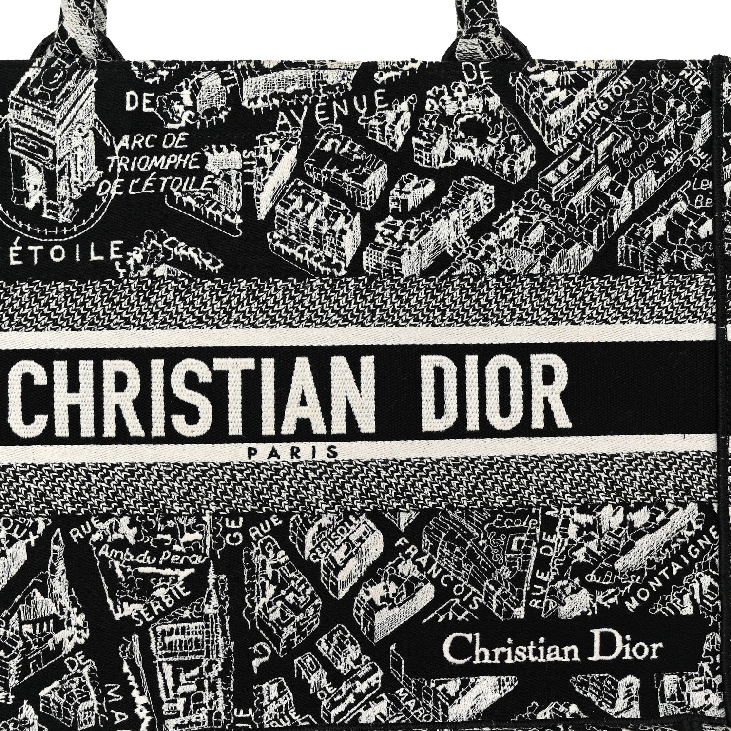 Christian Dior Canvas Embroidered Medium Plan De Paris Book Tote Black White 8 of 12