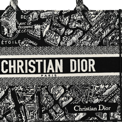 Christian Dior Canvas Embroidered Medium Plan De Paris Book Tote Black White 8 of 12