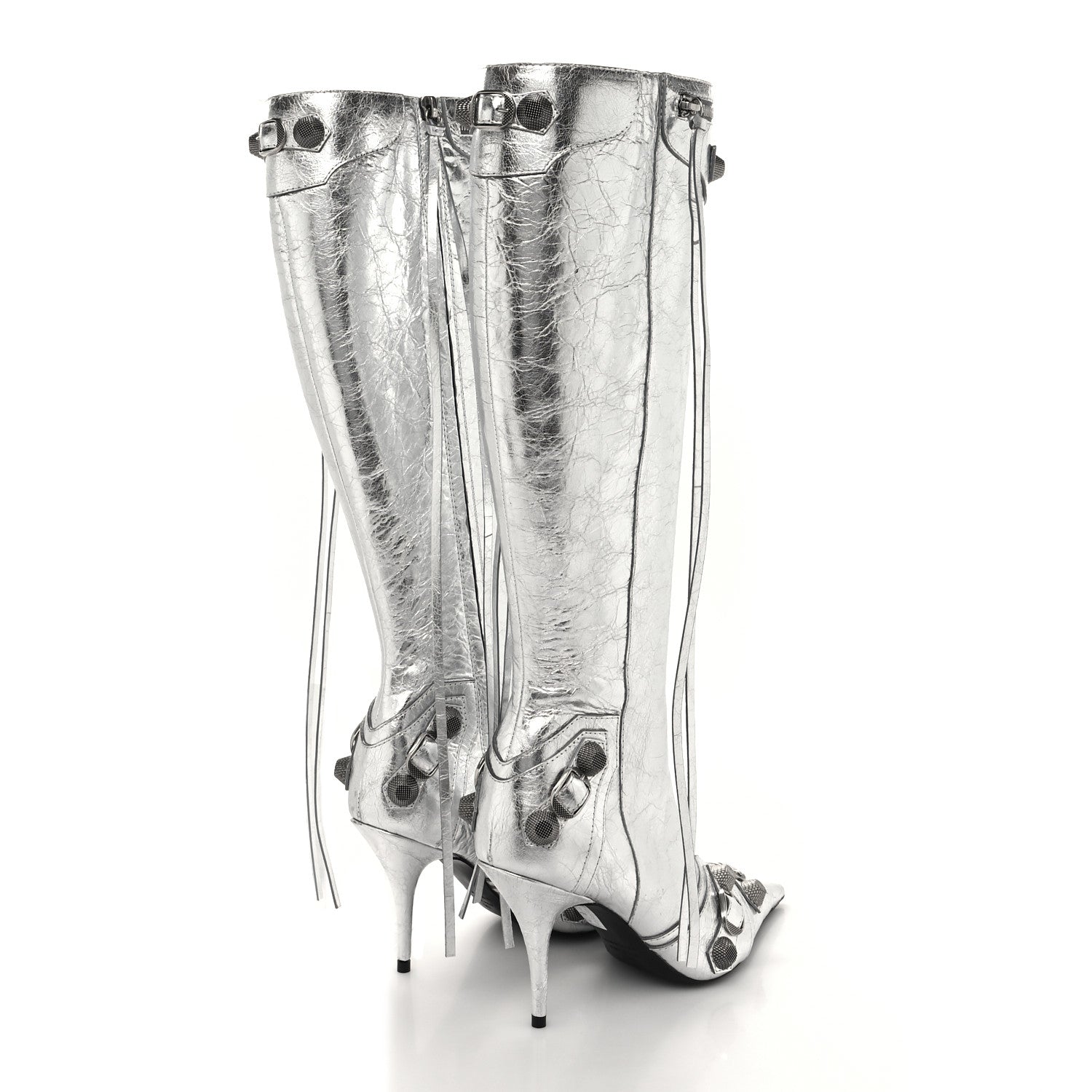 Balenciaga Metallic Agneau Arena Cagole 90mm Boots 37 Silver 4 of 8