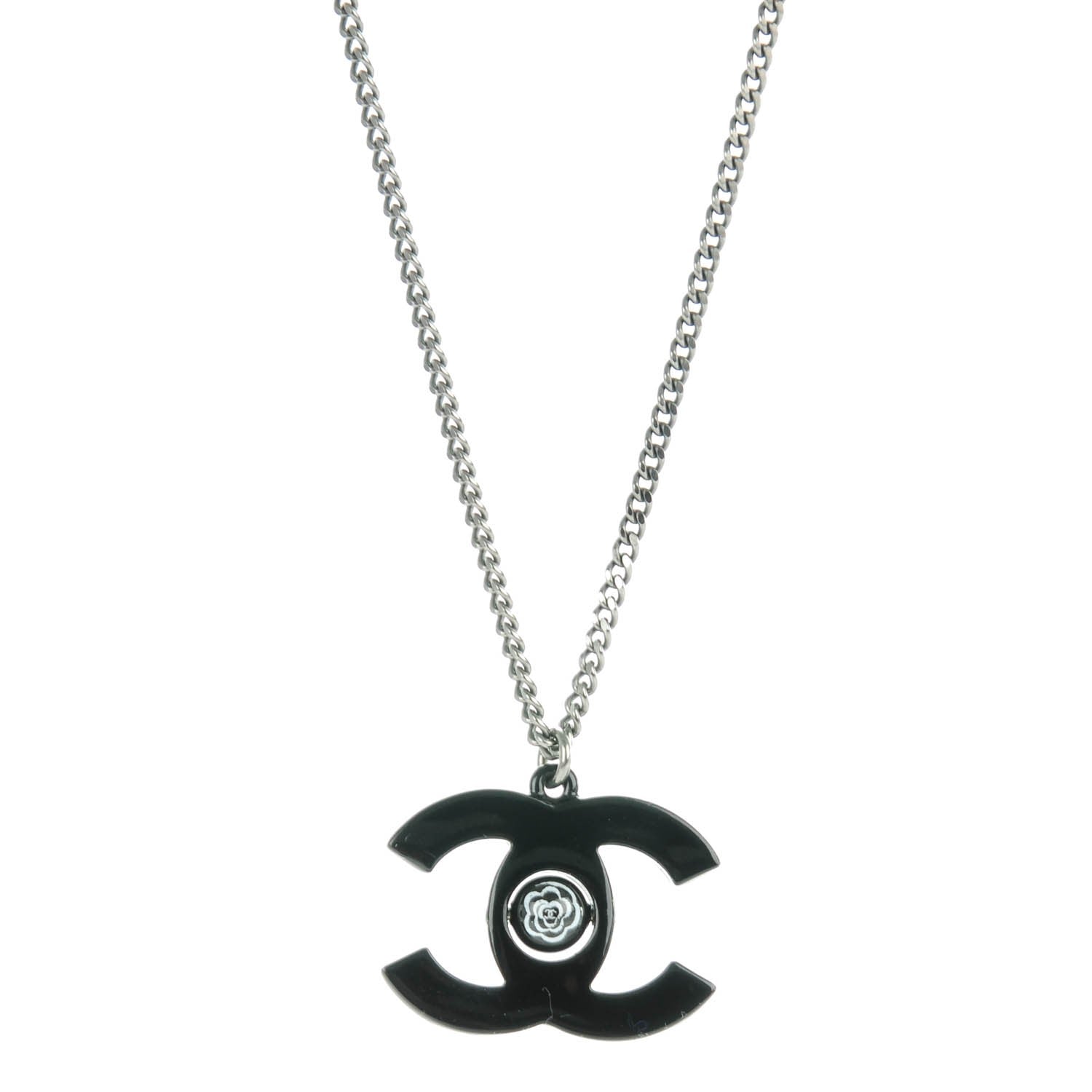 Chanel Enamel CC Camellia Necklace Black 1 of 7