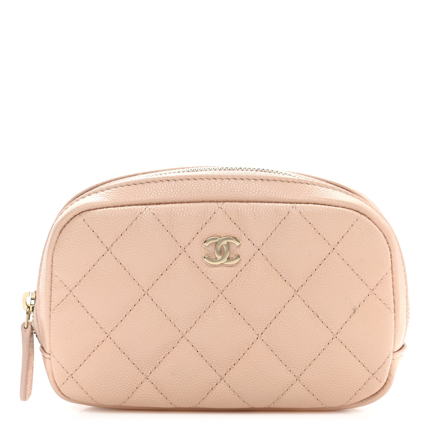 Caviar Quilted Small Curvy Pouch Cosmetic Case Light Beige