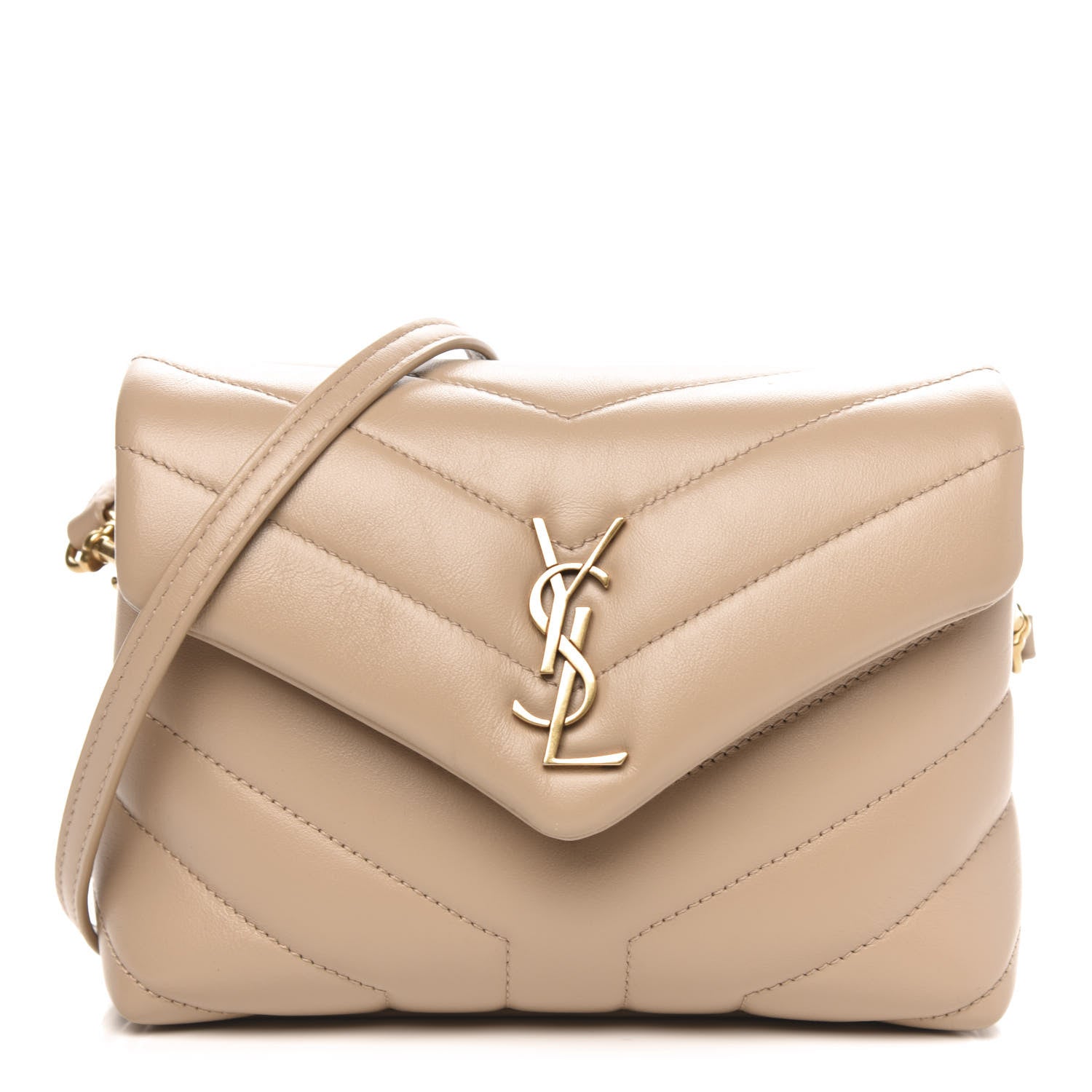 Saint Laurent Calfskin Y Quilted Monogram Toy Loulou Crossbody Bag Dark Beige 1 of 8
