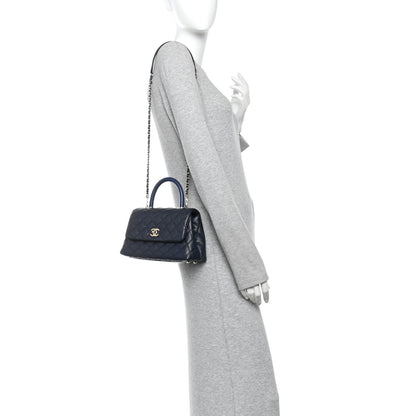 Chanel Caviar Quilted Lizard Embossed Mini Coco Handle Flap Navy Blue 2 of 13