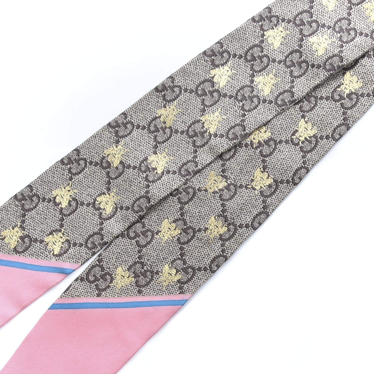 Gucci Silk Twill GG Monogram GG Bee Neck Bow Scarf Roseate Sky Blue 2 of 5