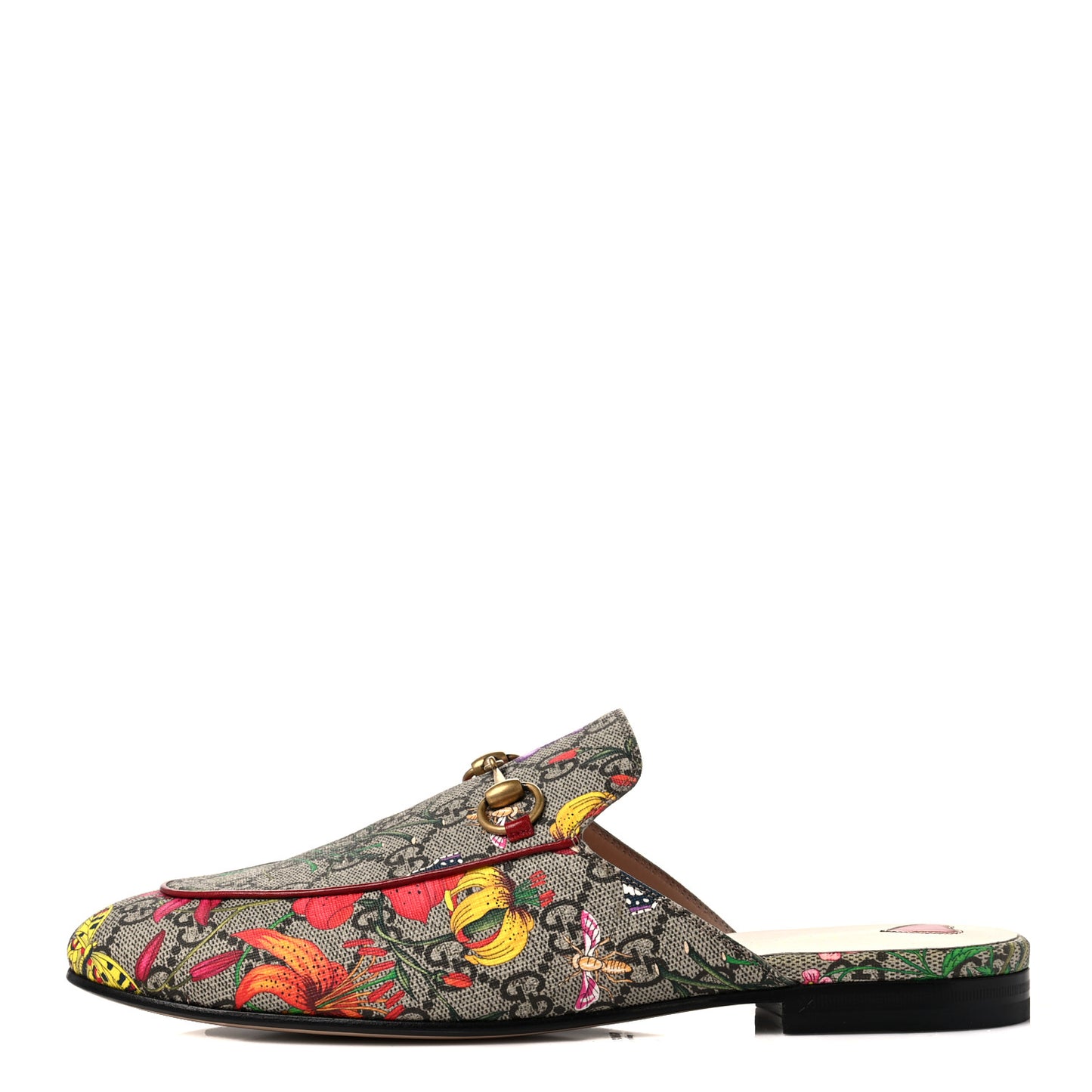 GG Supreme Monogram Flora Womens Princetown Slippers 39.5 Beige Ebony Multicolor Rosso