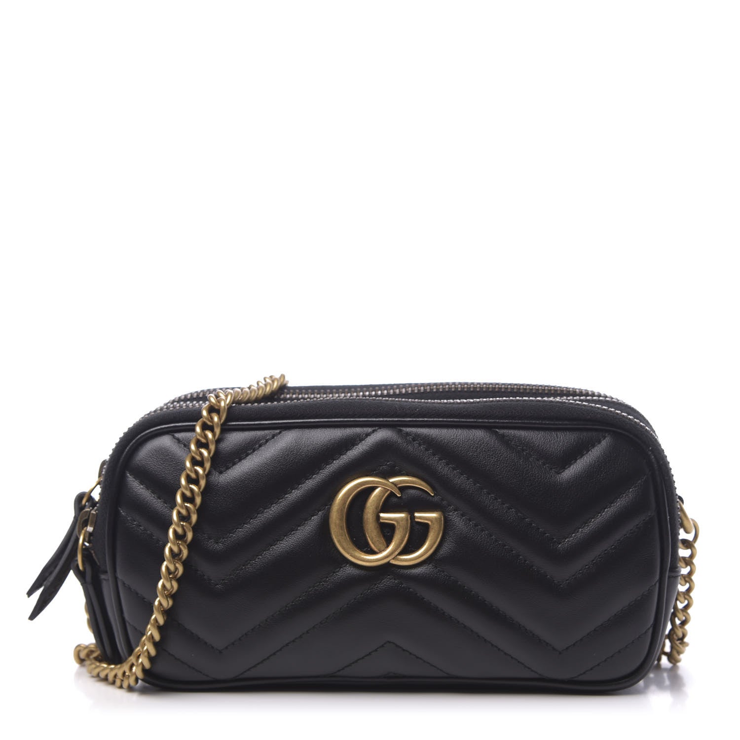 Gucci Calfskin Matelasse Mini GG Marmont Chain Crossbody Bag Black 1 of 12